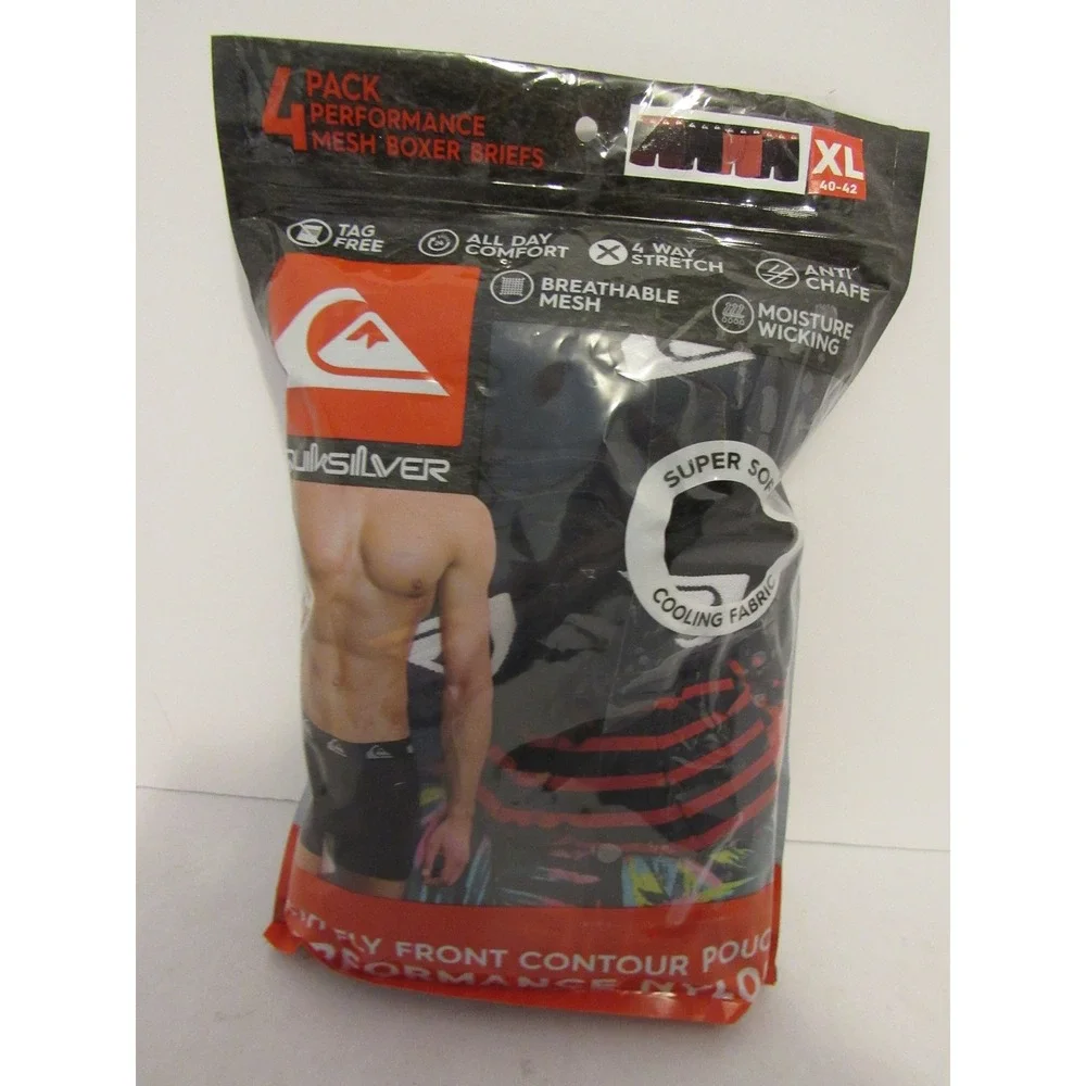 Quiksilver Mens 4 Pack Performance Mesh Boxer Briefs XL Black Red 4MB3558QS6